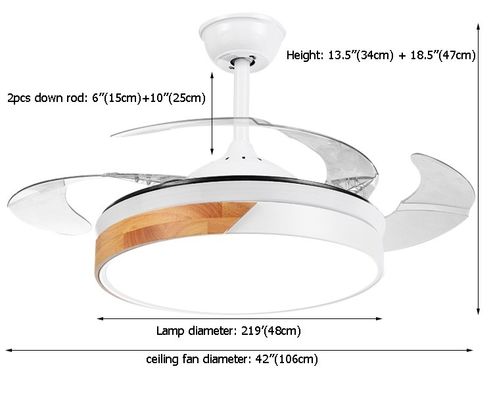 einziehbarer Crystal Ceiling Fan Hidden Blade Deckenlüfter 42inch 220v mit Licht