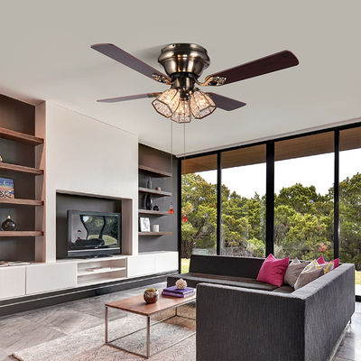 Blätter unbedeutende Art-Antiken-Messing-Crystal Led Ceiling Fans 100lm/w 48inch 4