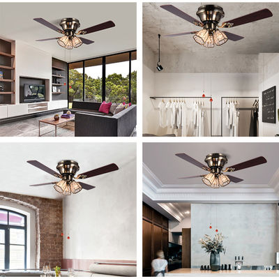 Blätter unbedeutende Art-Antiken-Messing-Crystal Led Ceiling Fans 100lm/w 48inch 4