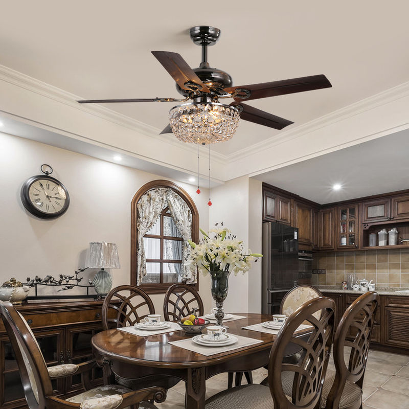 Büro-Deckenlüfter 4100K 3600LM Crystal Flush Mount Ceiling Fan mit heller Zug-Kette