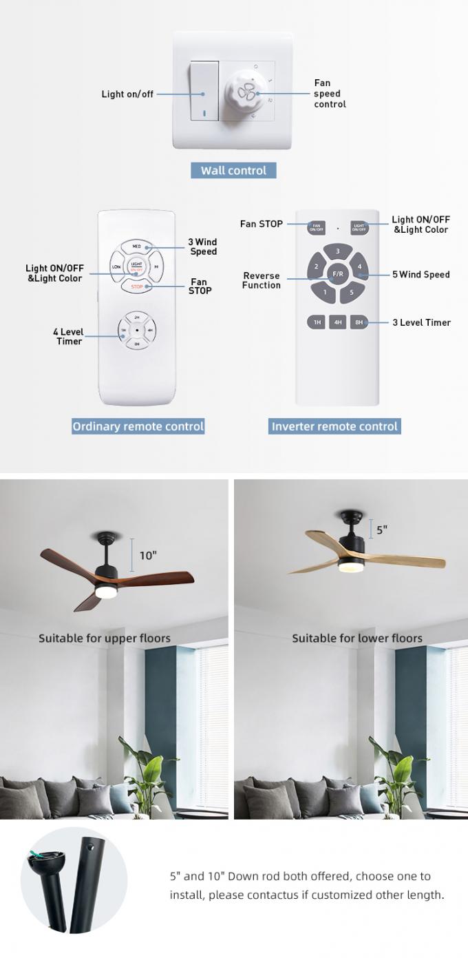 Zeit-Einstellungs-Wohnzimmer-Schlafzimmer des Wand-führte Fernsteuerungseisen-Blatt-52Inch Deckenlüfter-Licht