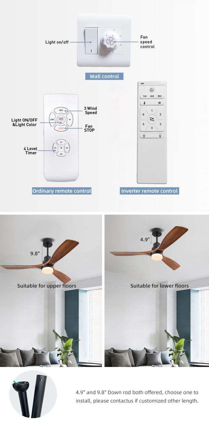 Modernes dekoratives 52inch elektrisches festes hölzernes Licht der Blatt-LED mit Deckenlüfter