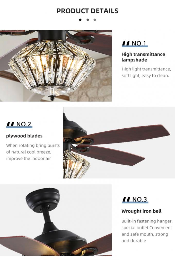 Hohes Blatt-dekoratives Esszimmer-geführter InnenDeckenlüfter des Produkt-Eisen-52Inch 5 mit Licht