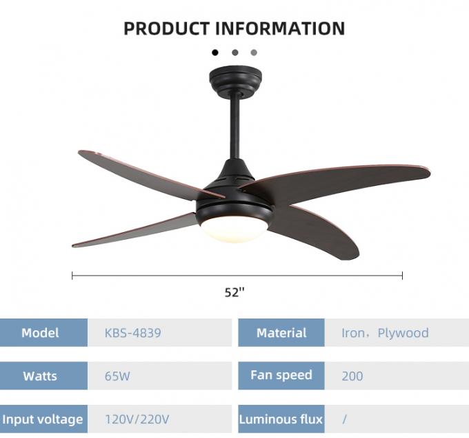Energiesparende Blatt-dekoratives industrielles geführtes Deckenlüfter-Innenlicht des Eisen-Sperrholz-52Inch 4