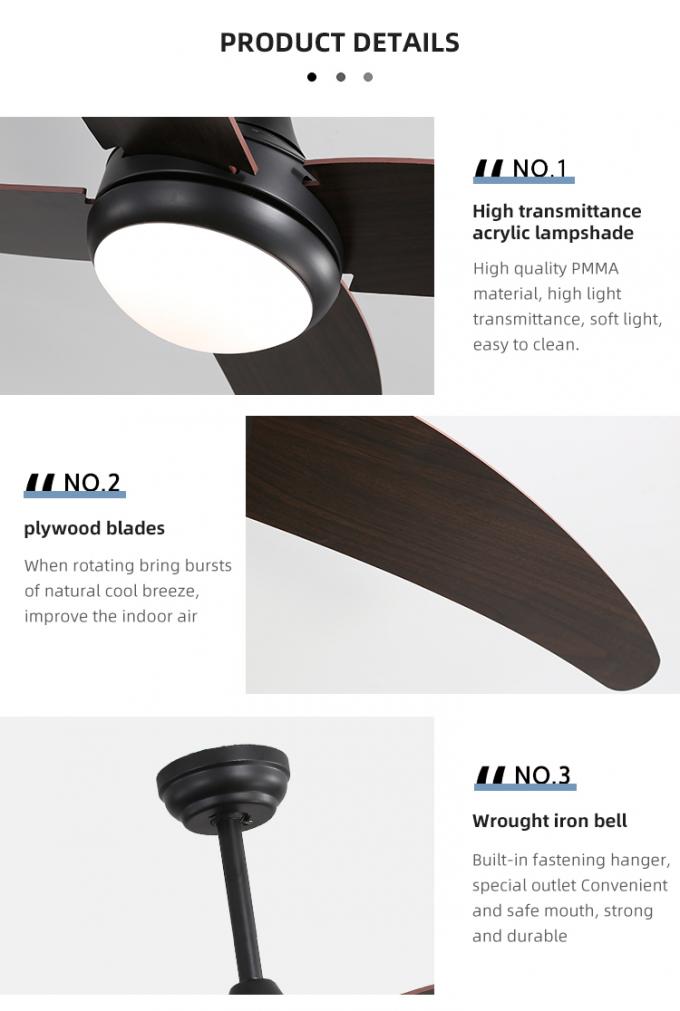 Energiesparende Blatt-dekoratives industrielles geführtes Deckenlüfter-Innenlicht des Eisen-Sperrholz-52Inch 4