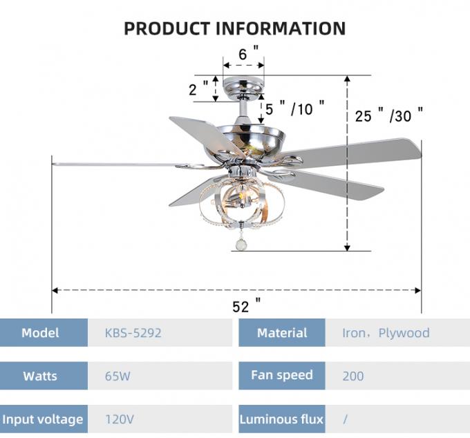 Hohe Blatt-dekoratives Hauptrestaurant des Produkt-Eisen-52Inch 5 führte Deckenlüfter-Licht