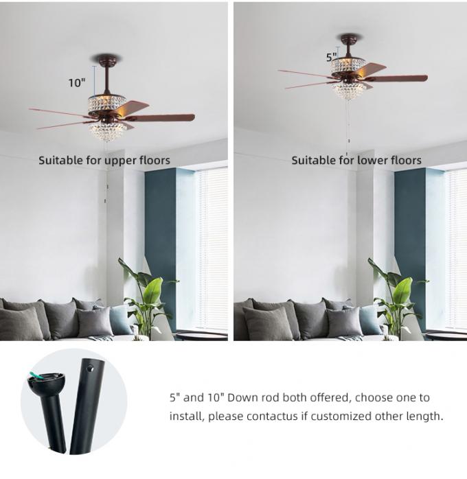 Großhandelsfernsteuerungs5 Blatt-Kristall-moderner Schlafzimmer-Decken-Leuchter Zhongshans mit Ventilator