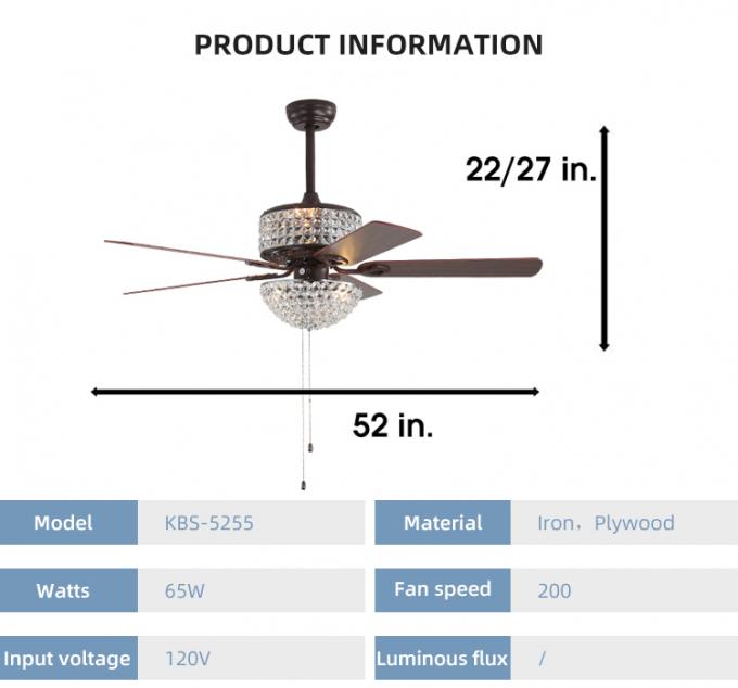 Großhandelsfernsteuerungs5 Blatt-Kristall-moderner Schlafzimmer-Decken-Leuchter Zhongshans mit Ventilator